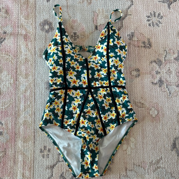 Cupshe Floral Swimsuit with Teal and Yellow Accents - Picture 1 of 2